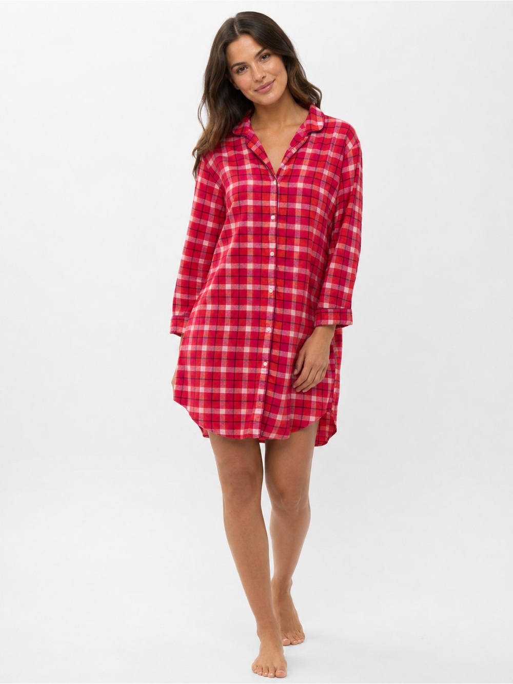 Lands’ End Pink Red Flannel Plaid Sleepshirt Nightgown Size S Pajama Dress